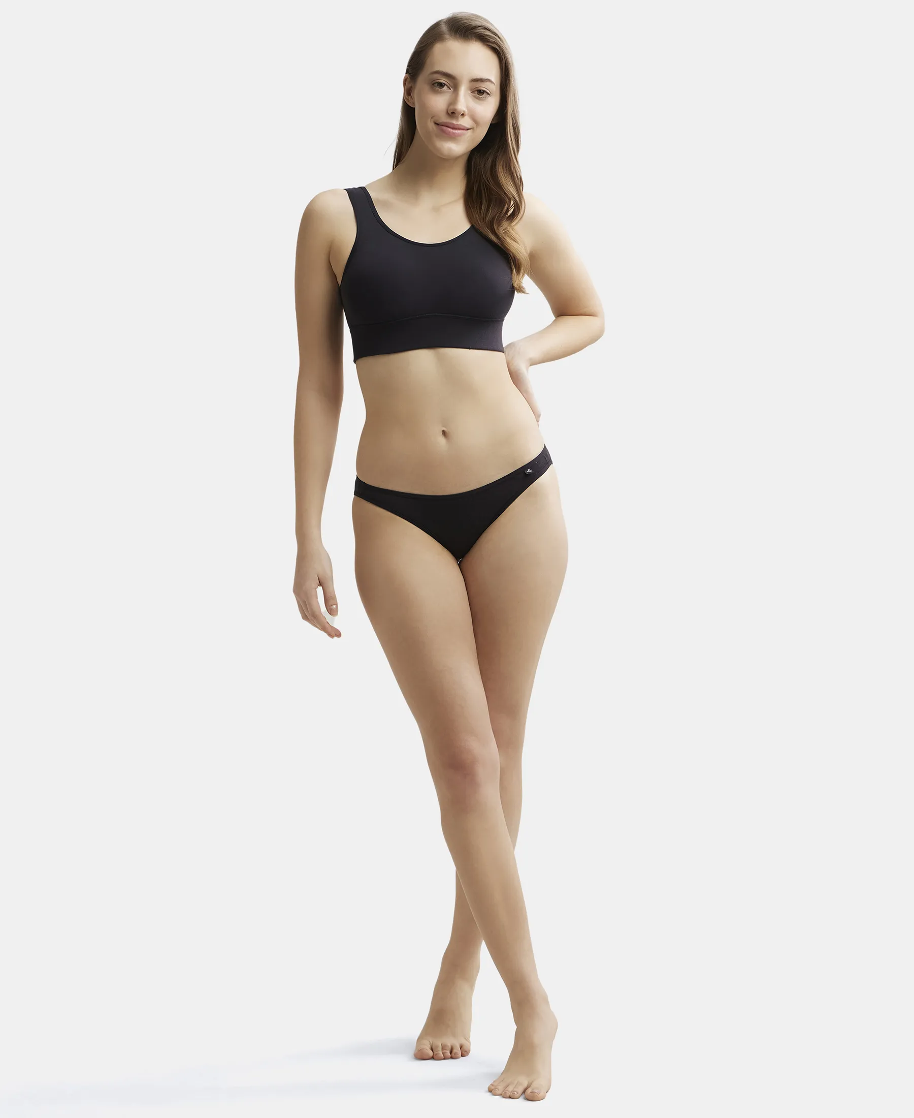 Wirefree Padded Tencel Lyocell Elastane Stretch Full Coverage Lounge Bra with Stay Fresh Properties and Removable Pads - Black - Image 7