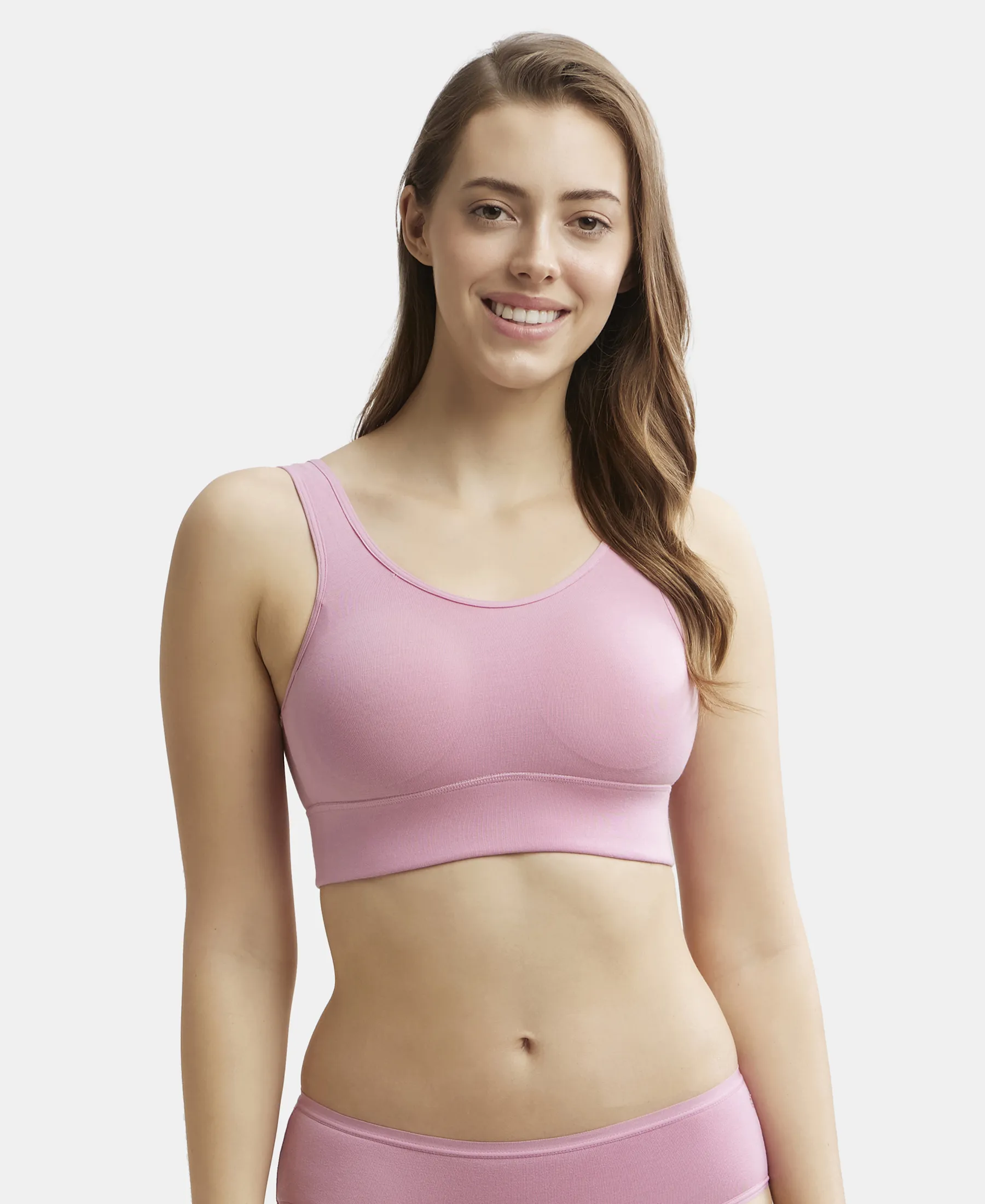 Wirefree Padded Tencel Lyocell Elastane Stretch Full Coverage Lounge Bra with Stay Fresh Properties and Removable Pads - Orchid Smoke
