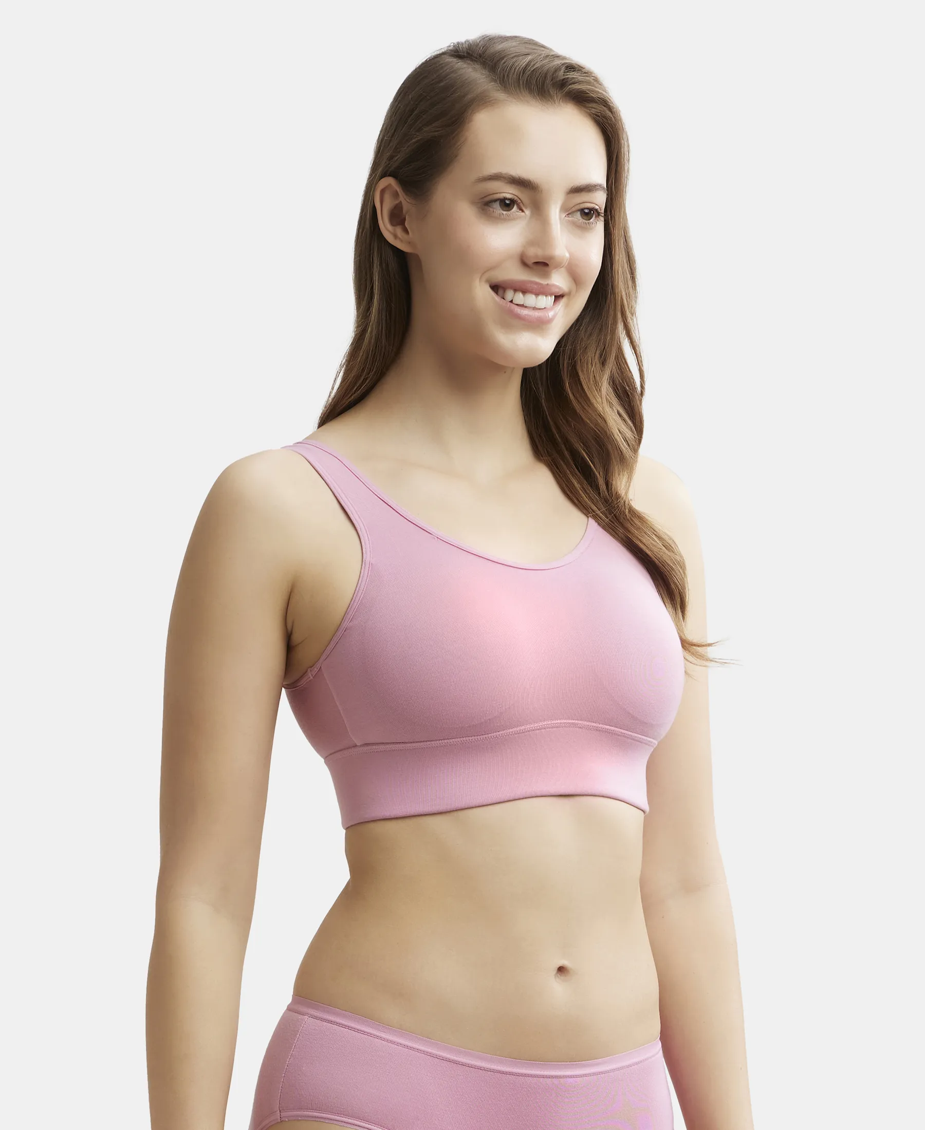 Wirefree Padded Tencel Lyocell Elastane Stretch Full Coverage Lounge Bra with Stay Fresh Properties and Removable Pads - Orchid Smoke - Image 6