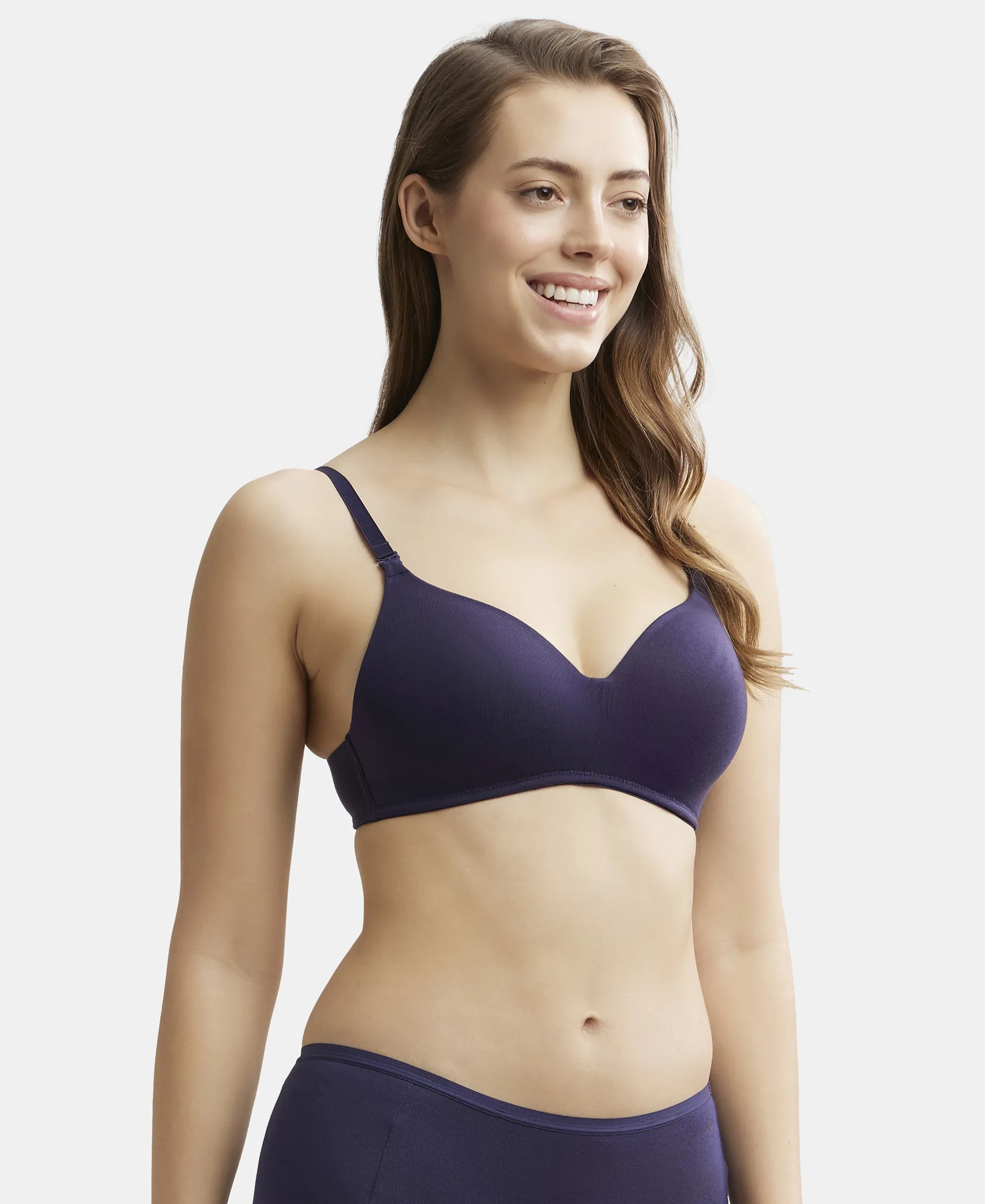 Wirefree Padded Tencel Lyocell Elastane Stretch Full Coverage Multiway T-Shirt Bra with Adjustable Straps - Classic Navy - Image 2