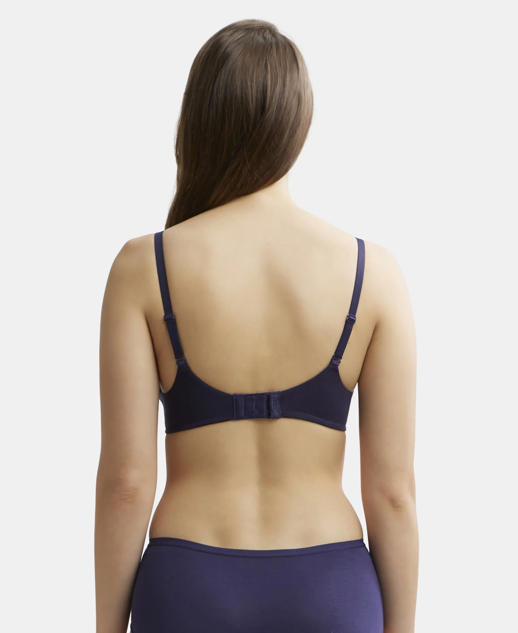 Wirefree Padded Tencel Lyocell Elastane Stretch Full Coverage Multiway T-Shirt Bra with Adjustable Straps - Classic Navy - Image 3