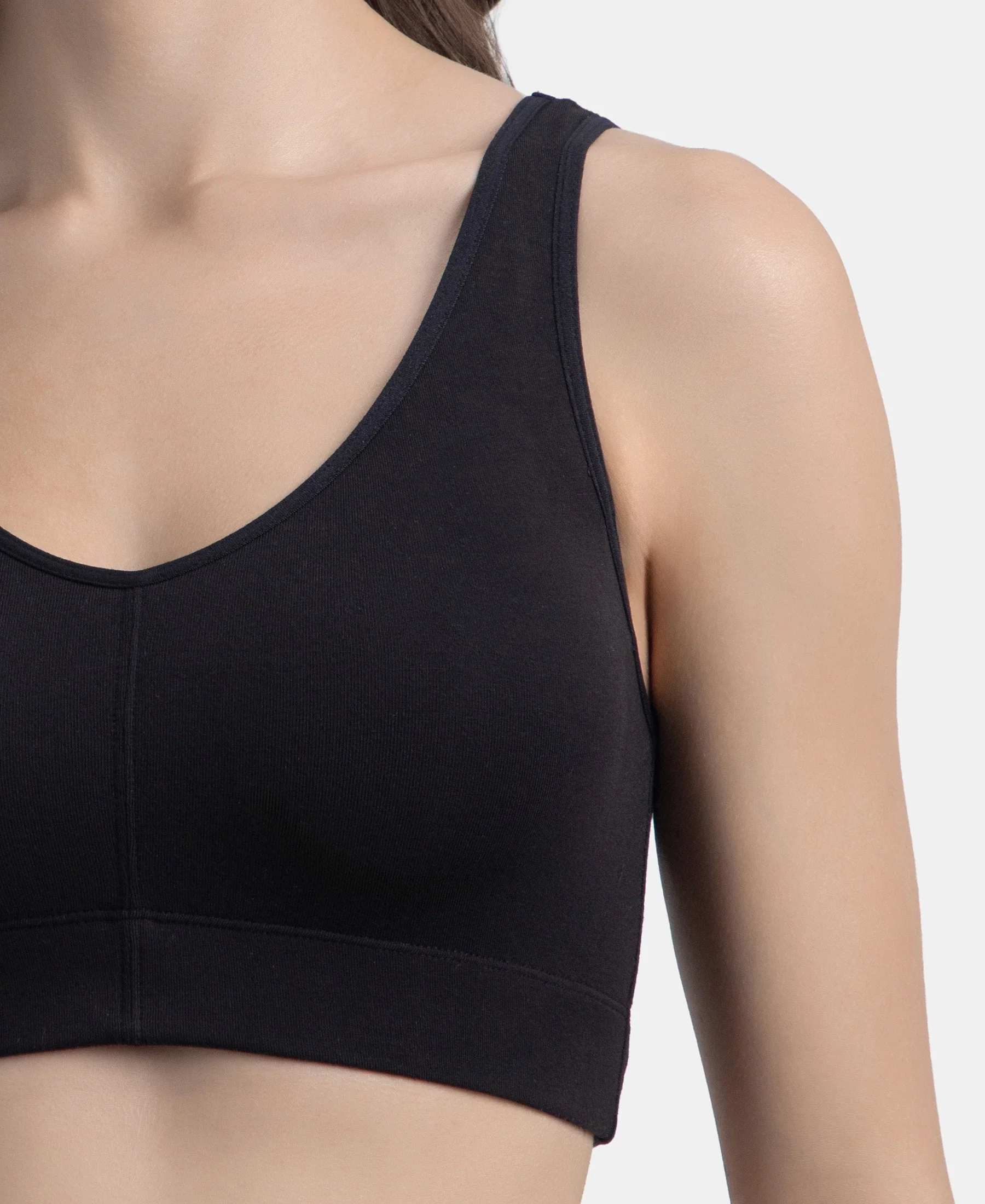 Wirefree Padded Tencel Micro Modal Elastane Stretch Full Coverage Lounge Bra with Concealed Underband - Black - Image 6