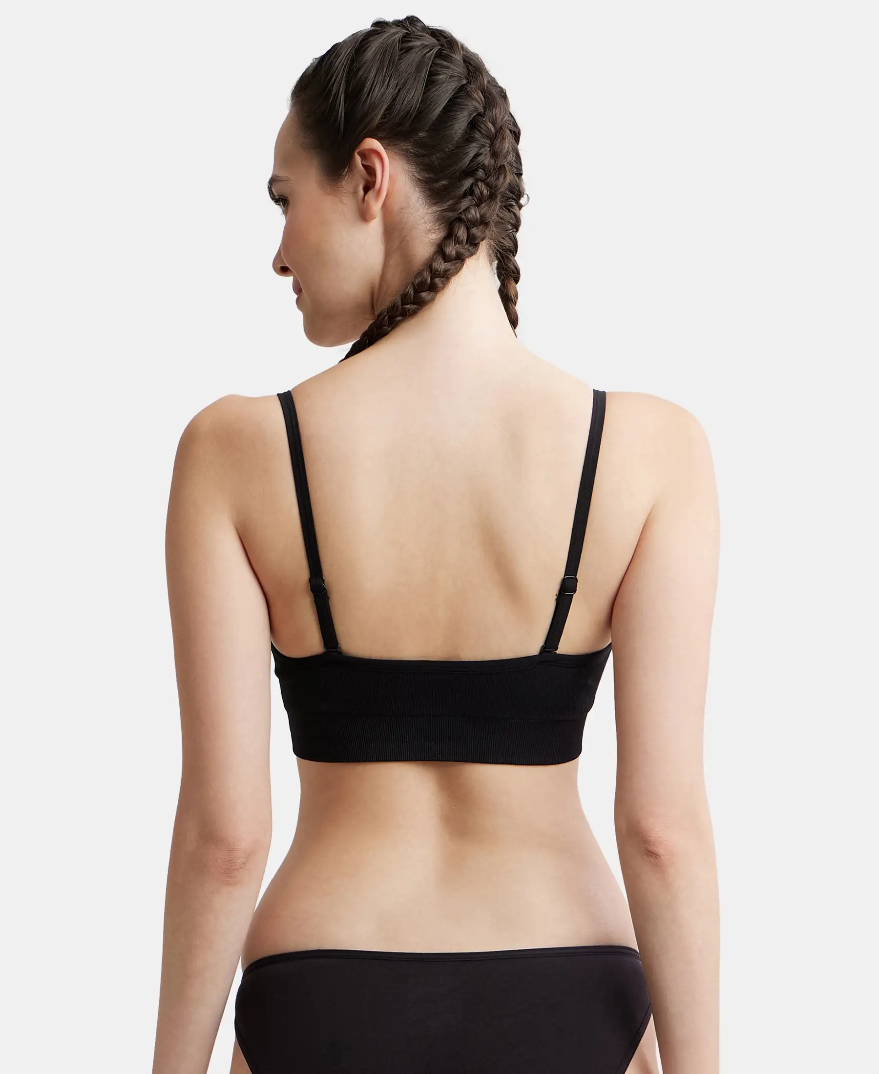 Wirefree Seamfree Non Padded Micro Touch Nylon Elastane Stretch Full Coverage Beginners Bra with Optional Cross Back Styling - Black - Image 3
