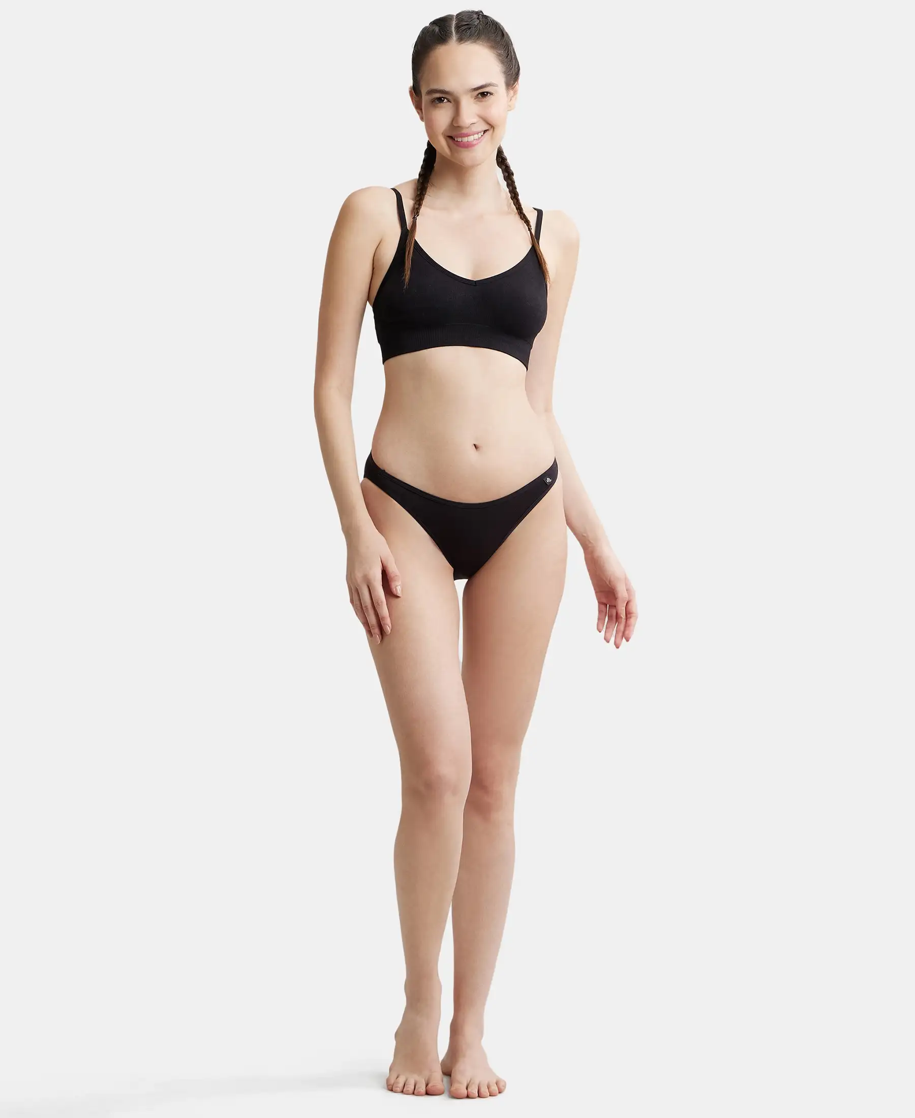 Wirefree Seamfree Non Padded Micro Touch Nylon Elastane Stretch Full Coverage Beginners Bra with Optional Cross Back Styling - Black - Image 4