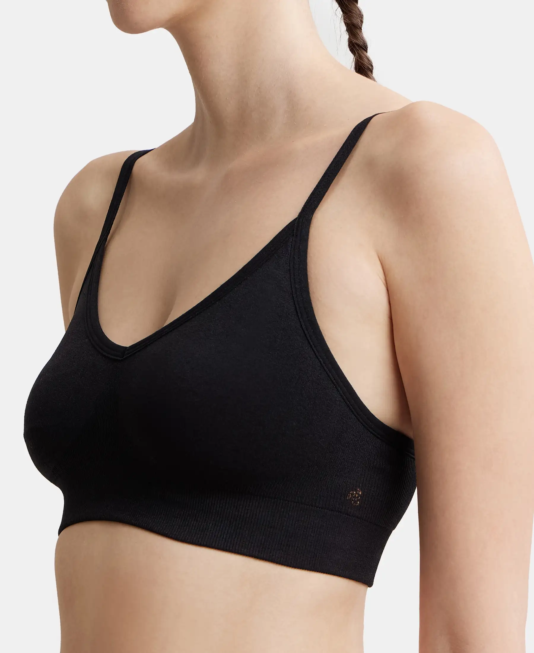 Wirefree Seamfree Non Padded Micro Touch Nylon Elastane Stretch Full Coverage Beginners Bra with Optional Cross Back Styling - Black - Image 6