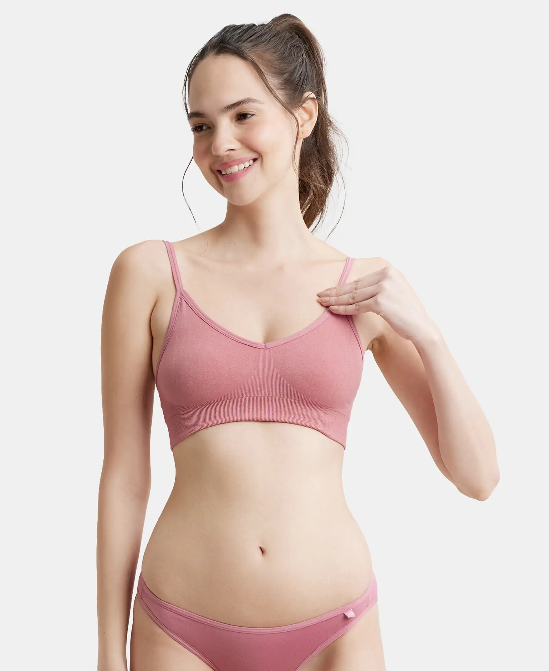 Wirefree Seamfree Non Padded Micro Touch Nylon Elastane Stretch Full Coverage Beginners Bra with Optional Cross Back Styling - Heather Rose