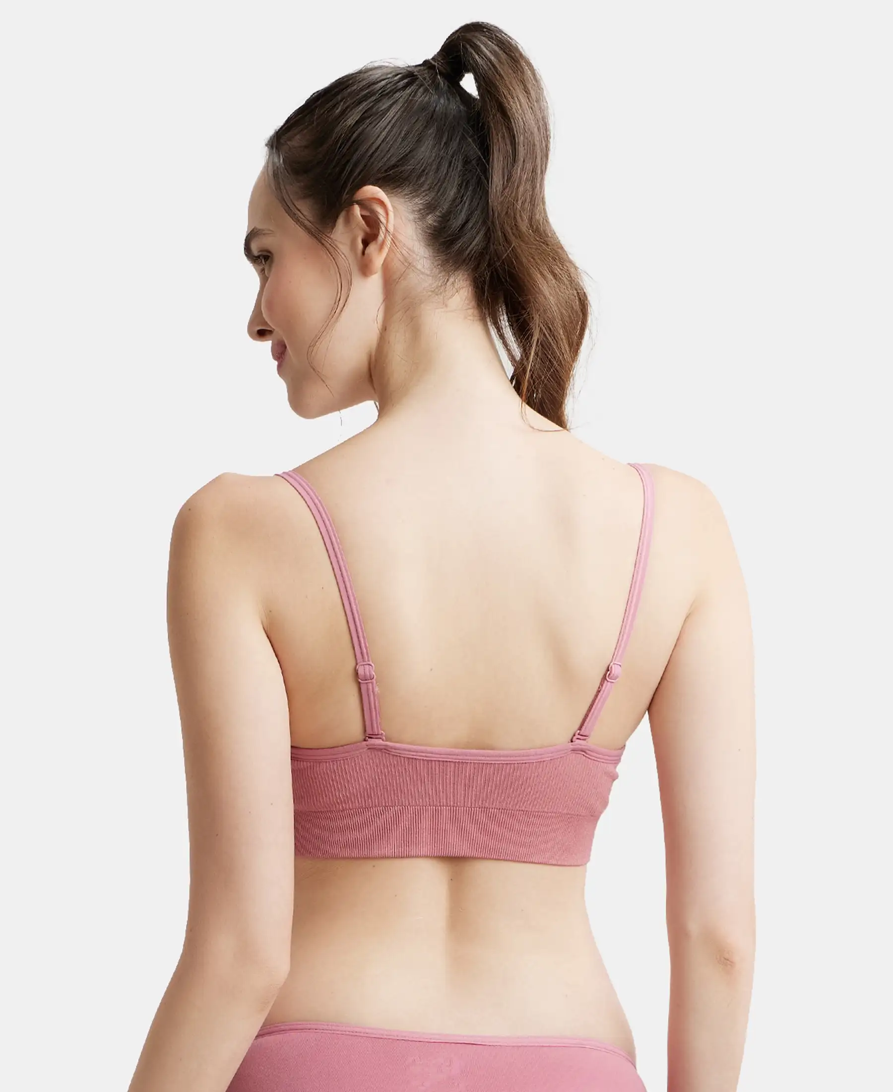 Wirefree Seamfree Non Padded Micro Touch Nylon Elastane Stretch Full Coverage Beginners Bra with Optional Cross Back Styling - Heather Rose - Image 3